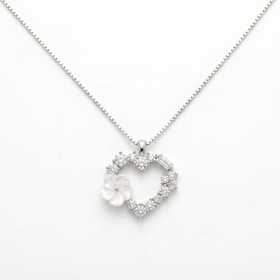 Silver Floral Heart Pendant Necklace for Women