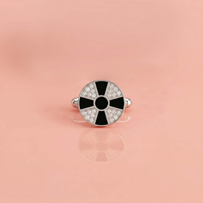 Astro Geometric Enamel and Crystal Sterling Silver Cufflinks