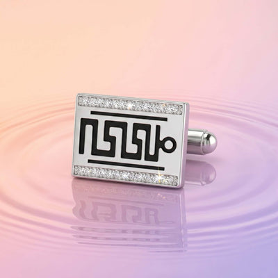 Tribal Labyrinth Black Enamel Sterling Silver Cufflinks
