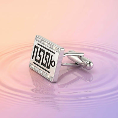 Tribal Labyrinth Black Enamel Sterling Silver Cufflinks