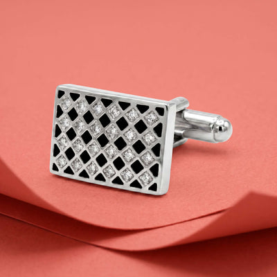 Imperial Lattice Enamel and Crystal Sterling Silver Cufflinks