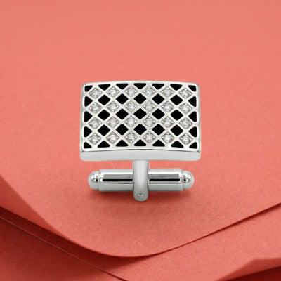 Imperial Lattice Enamel and Crystal Sterling Silver Cufflinks