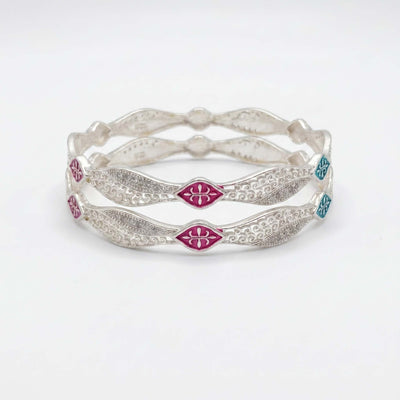 Silver Colorful Enamel Bangle for Women