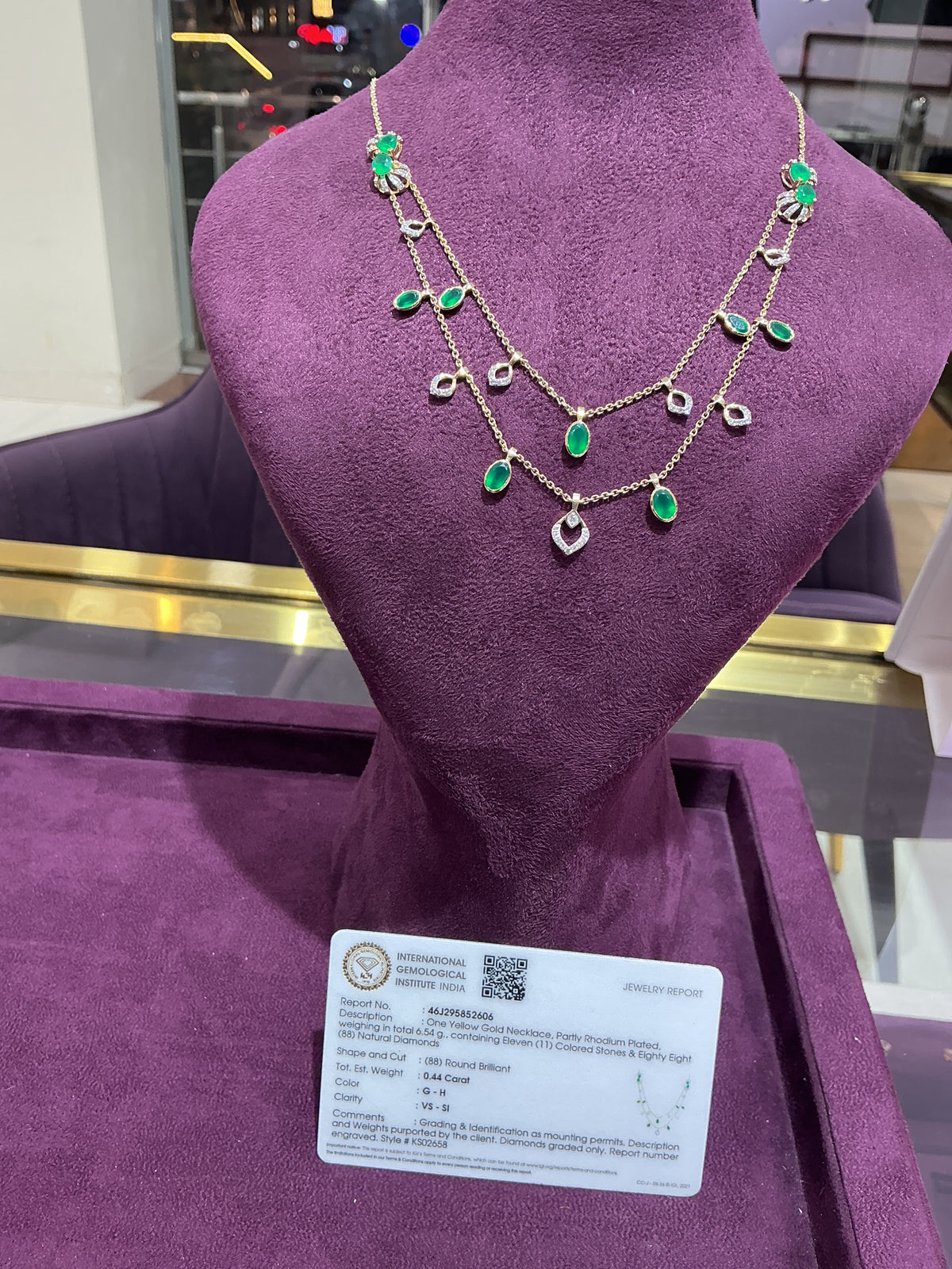 Yellow Gold Green Gemstone & Natural Diamond Layered Necklace