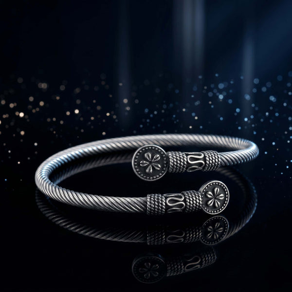 Oxidized Tribal Floral Rope Cuff - Flâneur Global® | FG | 925 Fine Silver Jewelry & Accessories