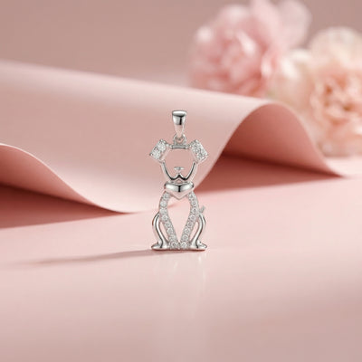 92.5 Fine Silver Playful Puppy Dog Pendant with Zirconia Accents