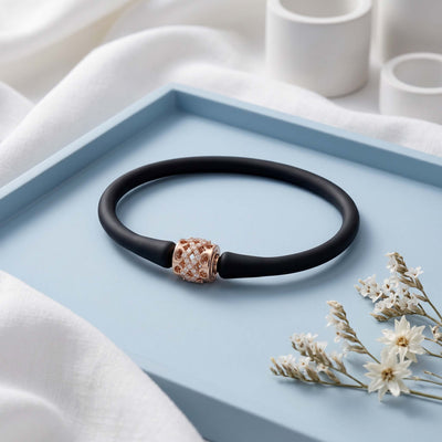Rose Gold Filigree Charm Black Silicone Bracelet