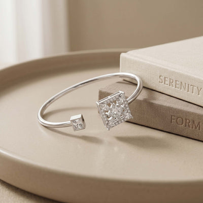 Geometric Square Halo Silver Open Kada