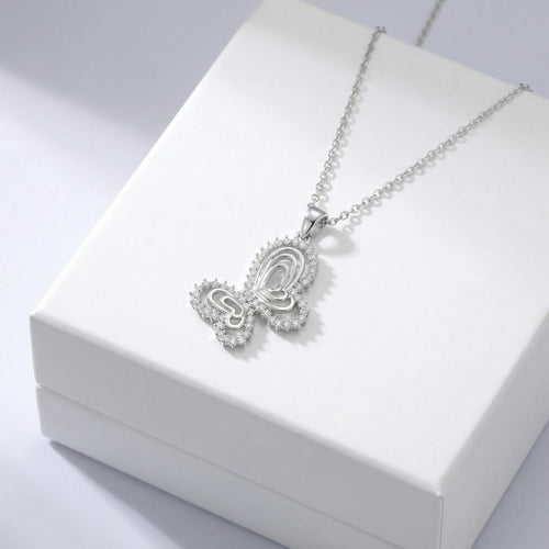 92.5 Fine Silver Sparkling Zirconia Butterfly Filigree Pendant