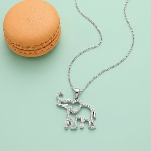 92.5 Fine Silver Sparkling Zirconia Elephant Charm Pendant