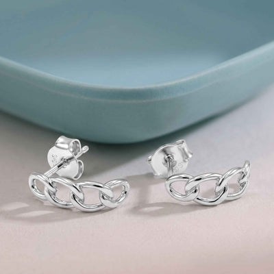 Polished Cuban Link J-Hoop Earrings in Flaneur 925 Silver