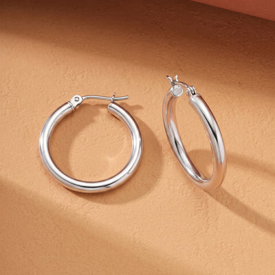 Classic Polished Silver Hoop Earrings in Flaneur 925 Silver
