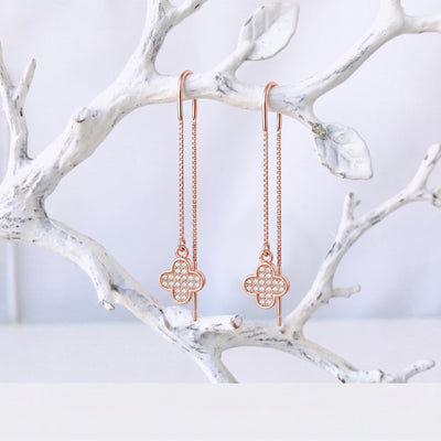 Pave Zirconia Clover Threader Earrings in Flaneur 925 Silver