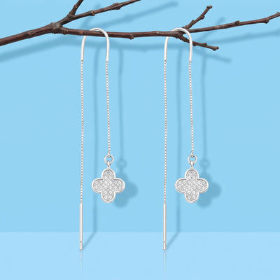 Pave Zirconia Clover Threader Earrings in Flaneur 925 Silver
