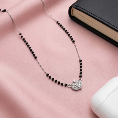 Flaneur 925 Silver Shimmering Leaf Mangalsutra with Zircon & Beads
