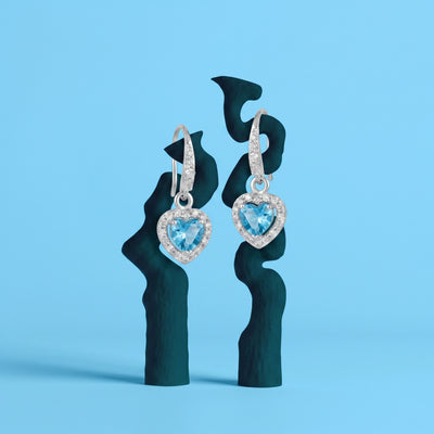 Heart-Cut Blue Topaz Sterling Silver Drop Earrings