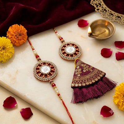 Bhaiya Bhabhi Rakhi Set – Traditional Silver Rakhi Gift Set