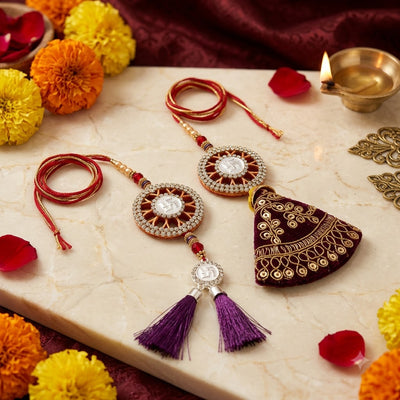 Bhaiya Bhabhi Rakhi Set – Traditional Silver Rakhi Gift Set