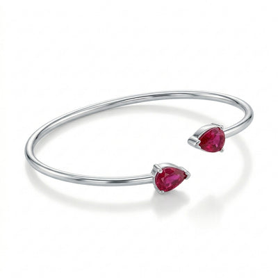 92.5 Fine Silver Minimalist Ruby Zirconia Open Cuff Bracelet