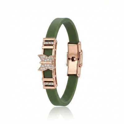 Rose Gold Butterfly Accent Olive Silicone Bracelet