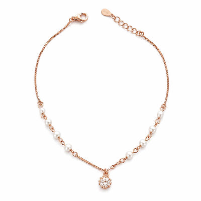 Pearl Beaded Charm Anklet for Women in Rose Gold Finish