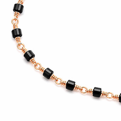 Black Beaded Rose Gold Anklet – Minimalist Adjustable Chain Anklet