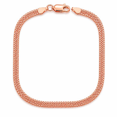 925 Sterling Silver Rose Gold Mesh Chain Anklet – Elegant Flat Link Anklet