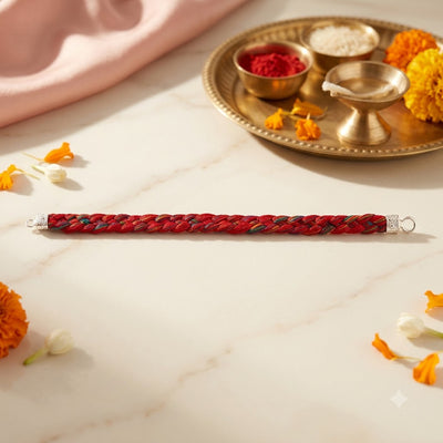 925 Silver Red Braided Thread Rakhi