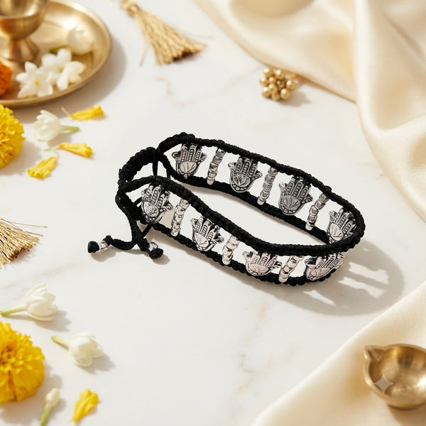 925 Silver Black Thread Hand Charm Rakhi