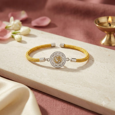 Silver Om Rakhi with Yellow Thread