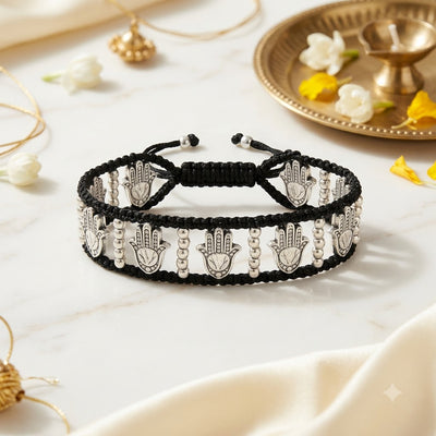 925 Silver Black Thread Hand Charm Rakhi