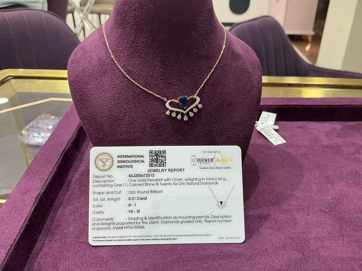 Gold Blue Gemstone & Natural Diamond Pendant Necklace