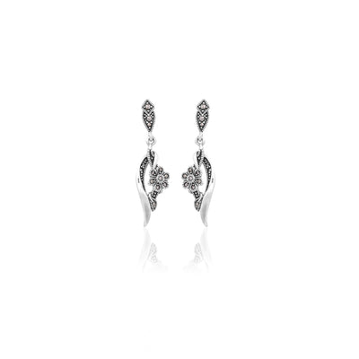 Silver Vintage Floral Dangle Earrings