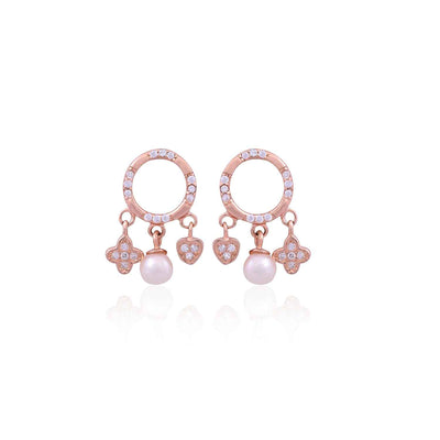 Silver Rose Gold Charm Pearl Drop Earring for Her