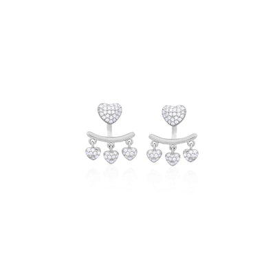 Silver Heart Charm Jacket Earrings