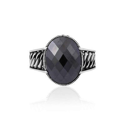 Silver Antique Black Stone Ring