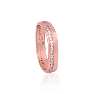 Elegant Rose Gold-Tone Band with Sparkling Zircon Accents Men's Bands