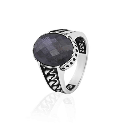Silver Antique Black Stone Ring