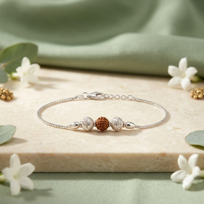 925 Silver Rudraksha Rakhi – Traditional Silver Chain Rakhi