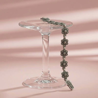 Vintage Marcasite Floral Daisy Link Bracelet