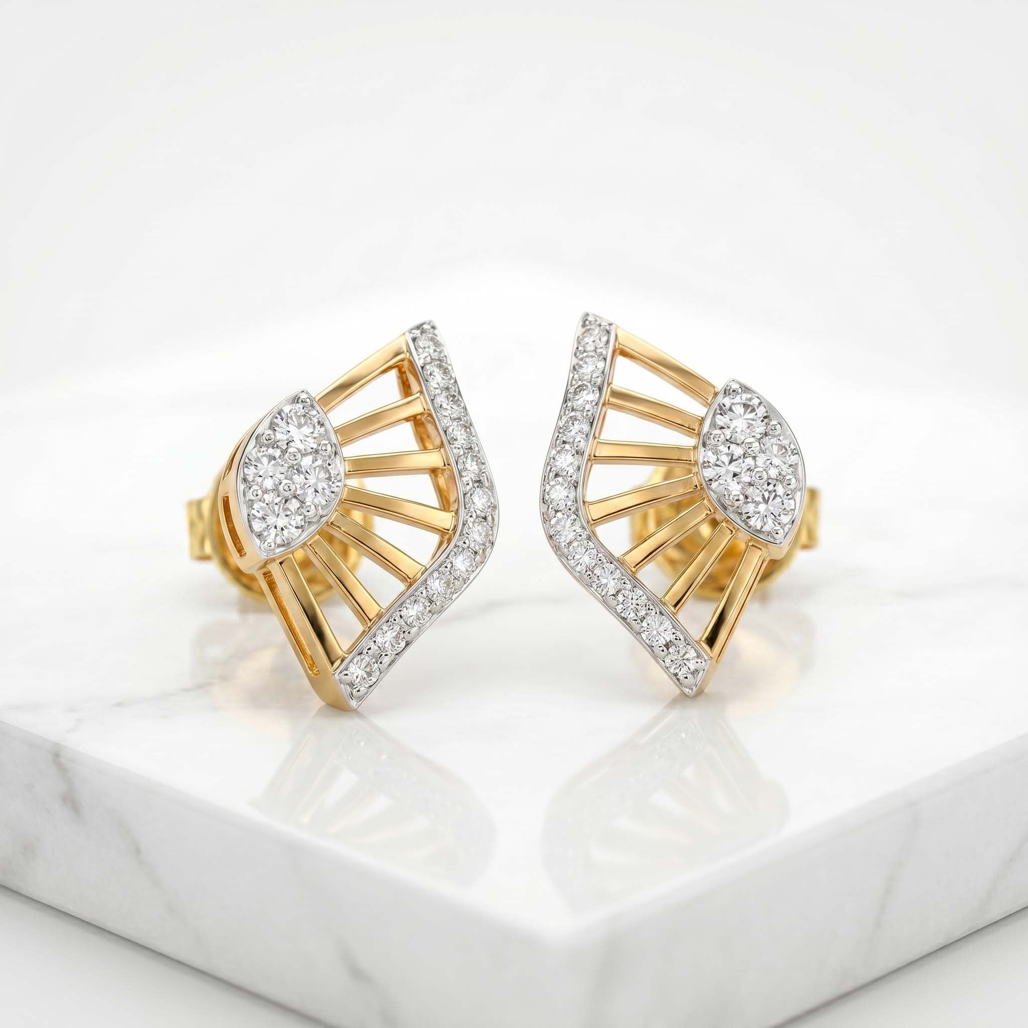 Natural Diamond Rose Gold Fan Earrings