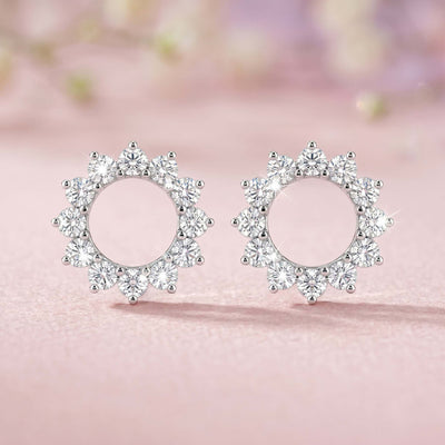 Natural Diamond White Gold Circle Earrings