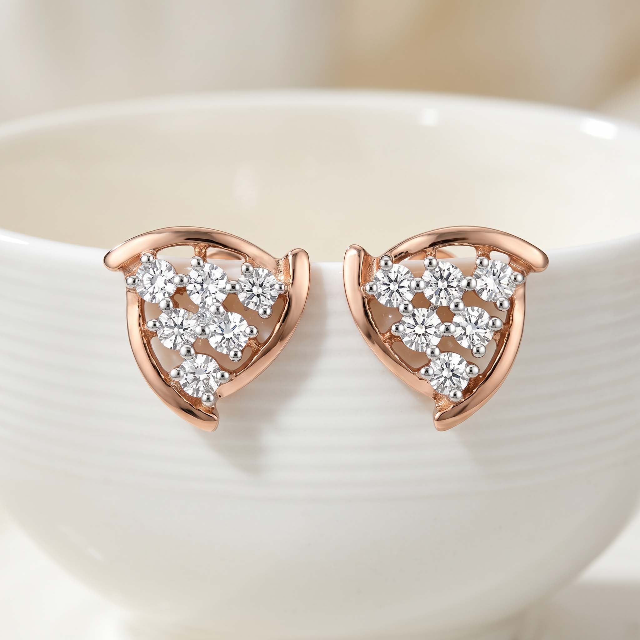 Natural Diamond Rose Gold Trillion Earrings