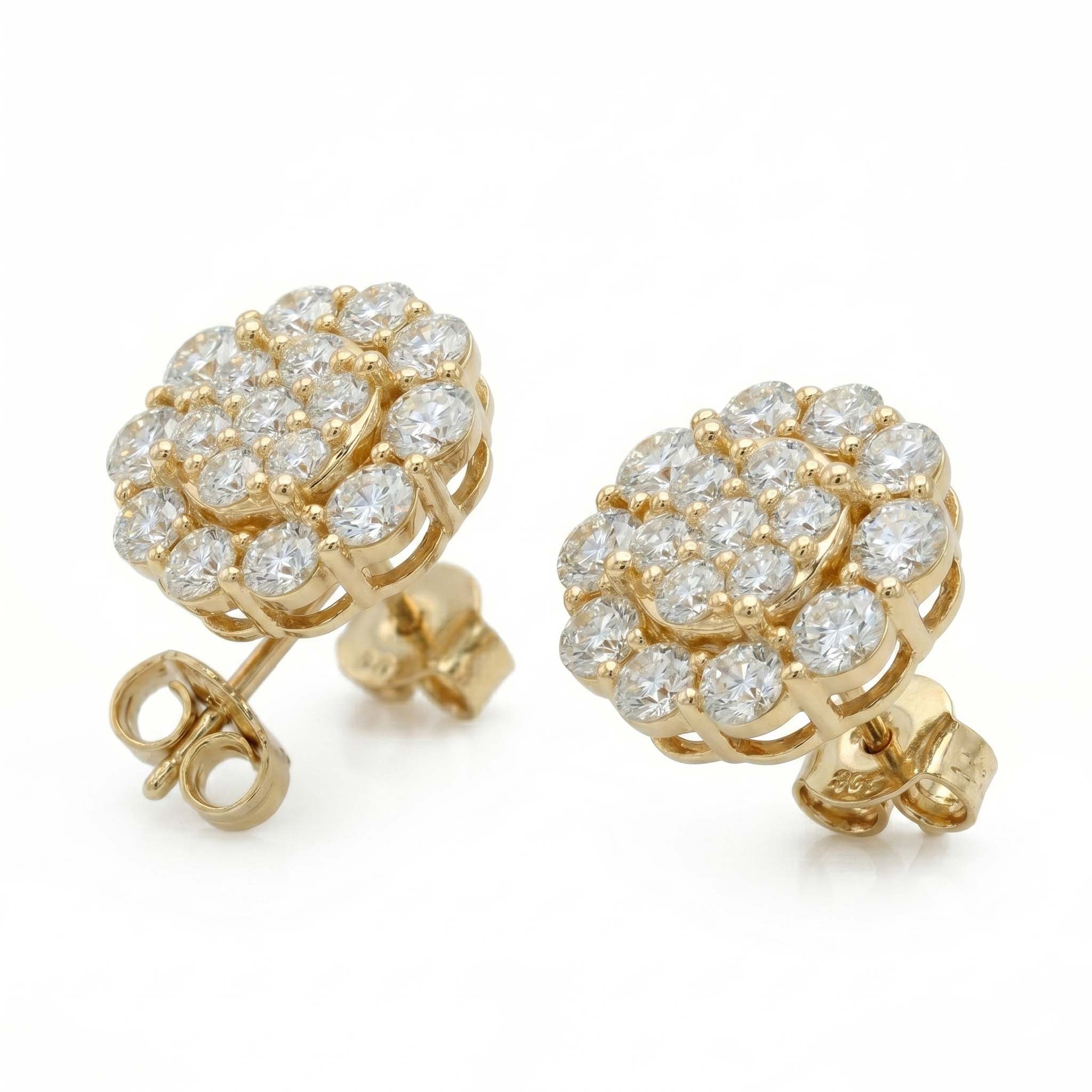 Natural Diamond Rose Gold Cluster Earrings