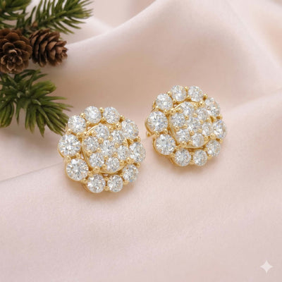 Natural Diamond Rose Gold Cluster Earrings