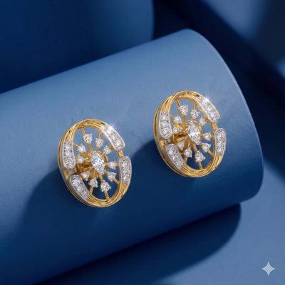 Natural Diamond Rose Gold Oval Earrings