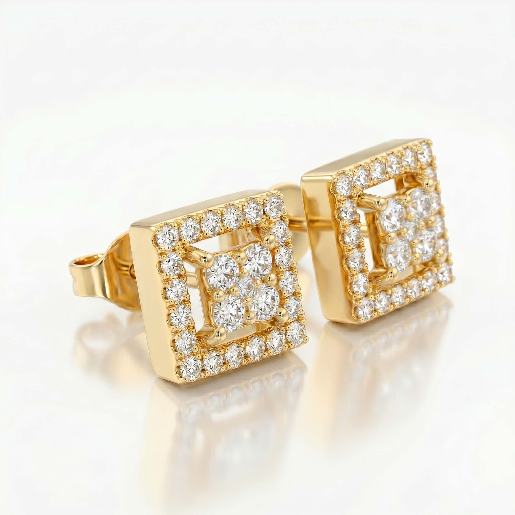 Natural Diamond Rose Gold Square Earrings