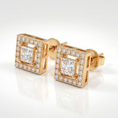 Natural Diamond Rose Gold Square Earrings