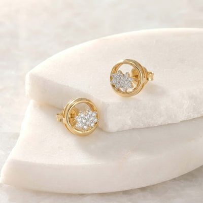 Natural Diamond Rose Gold Flower Earrings