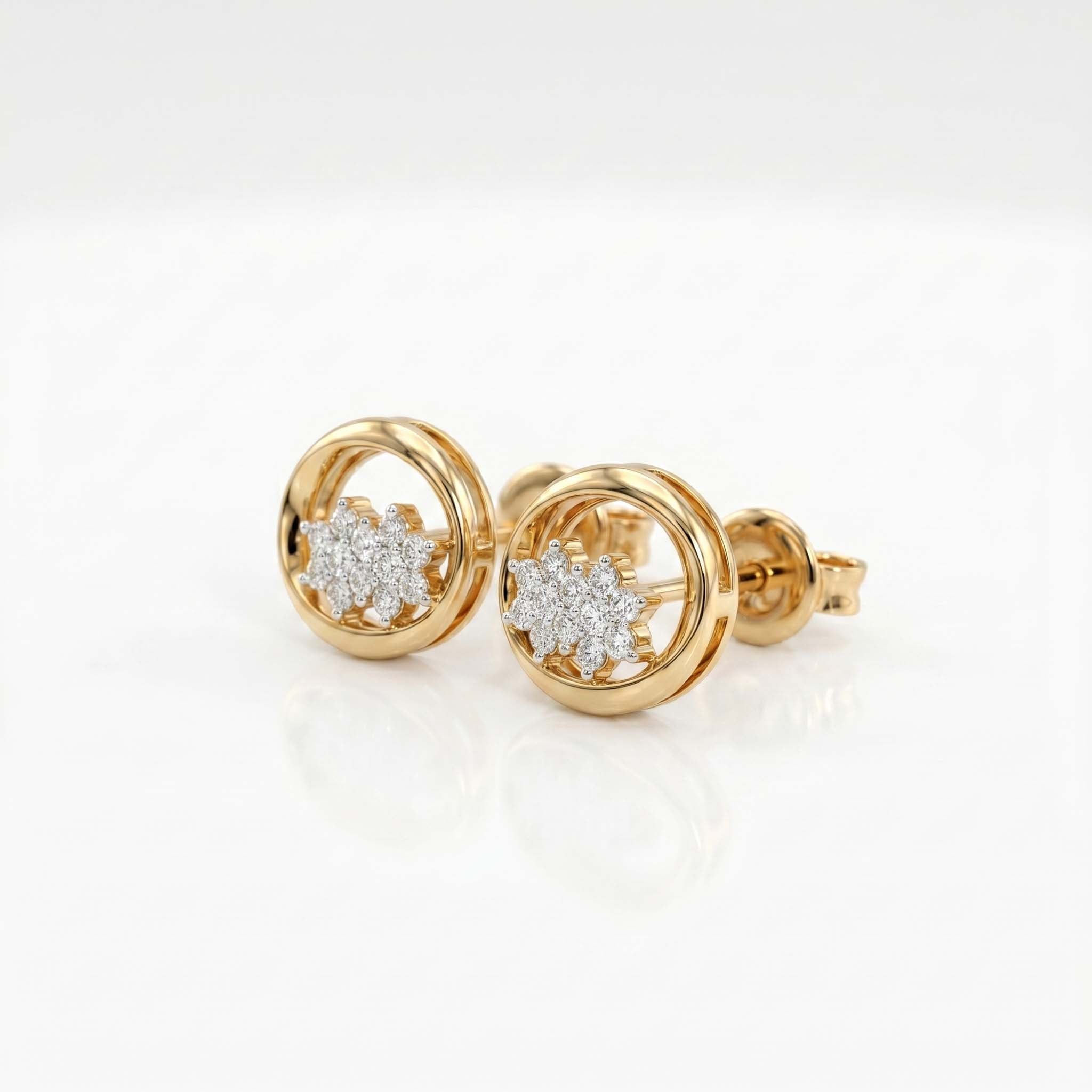 Natural Diamond Rose Gold Flower Earrings